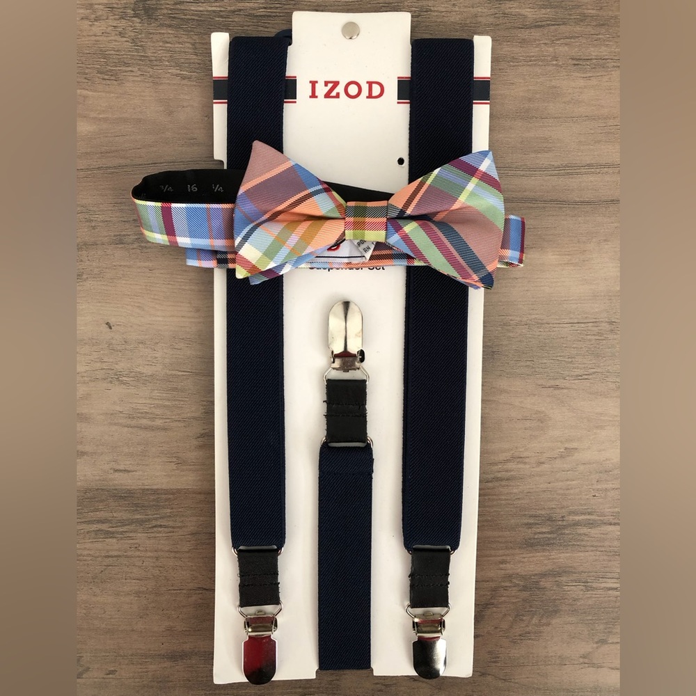 IZOD Pastel Plaid Bow Tie and Suspenders Set